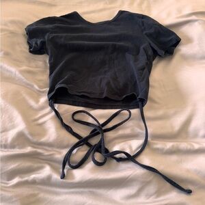 Hollister Black Crop Tie-Front Short Sleeve Tee